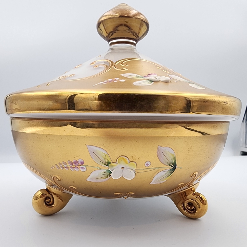 Elegant Gold Decorative Bowl with Lid